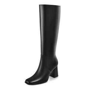 MIRAAZZURRA Knee High Boots Black Women Chunky Heel Square Toe Side Zipper Party
